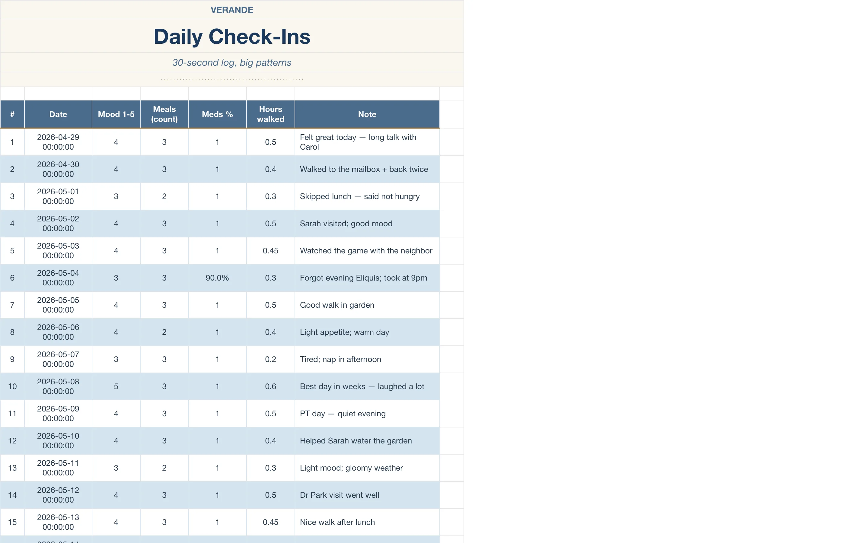 Caregiver Binder Aging Parent — Daily Check-Ins