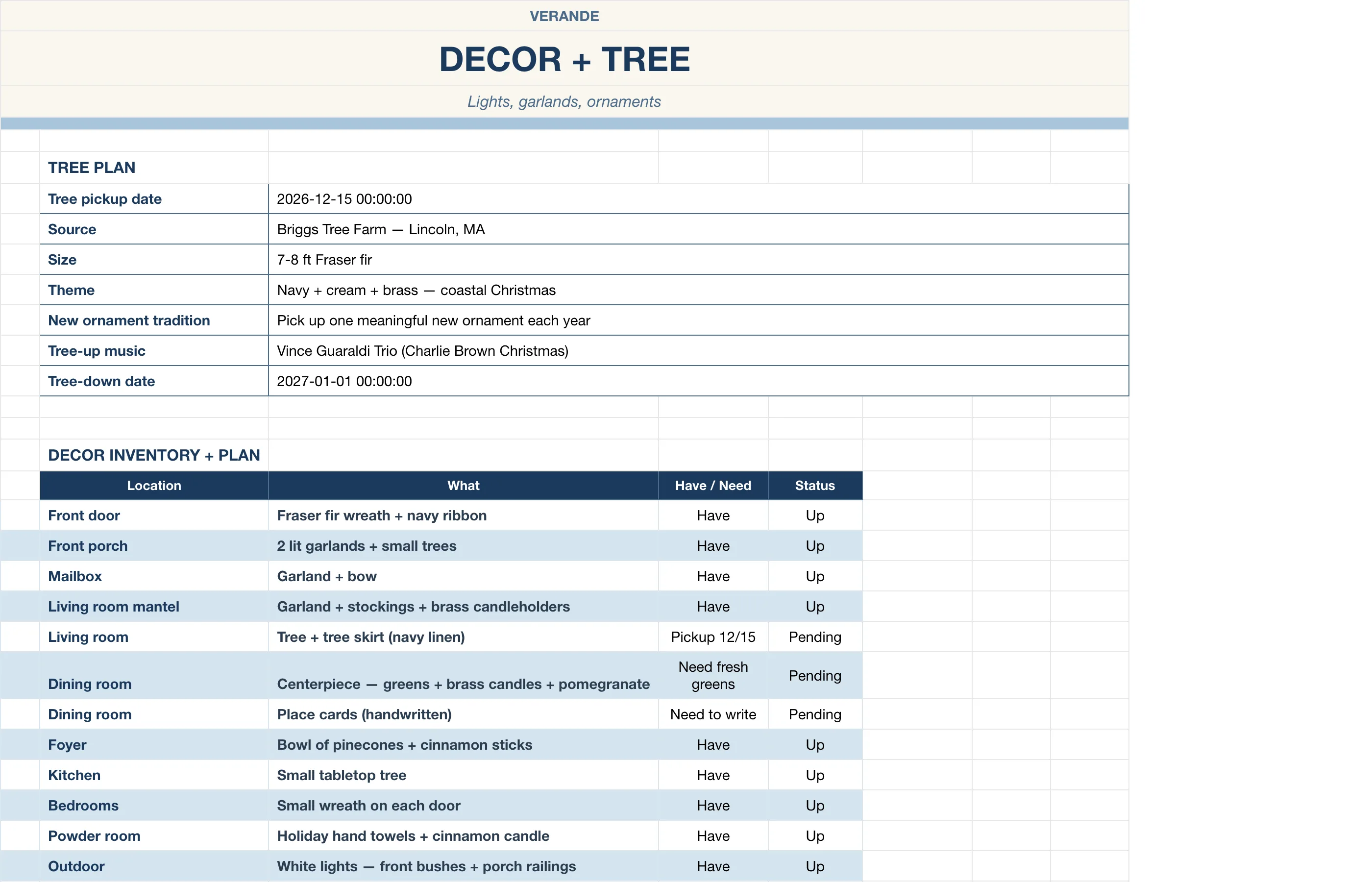 Christmas Holiday Planner — Decor & Tree