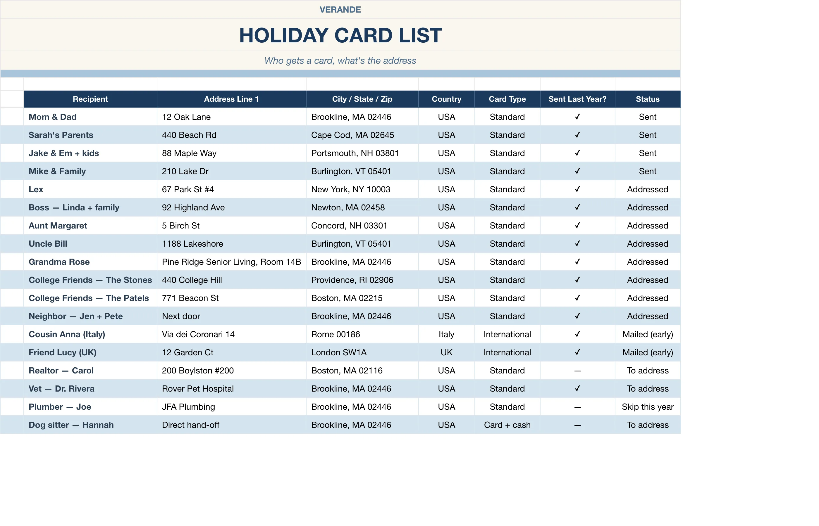 Christmas Holiday Planner — Card List