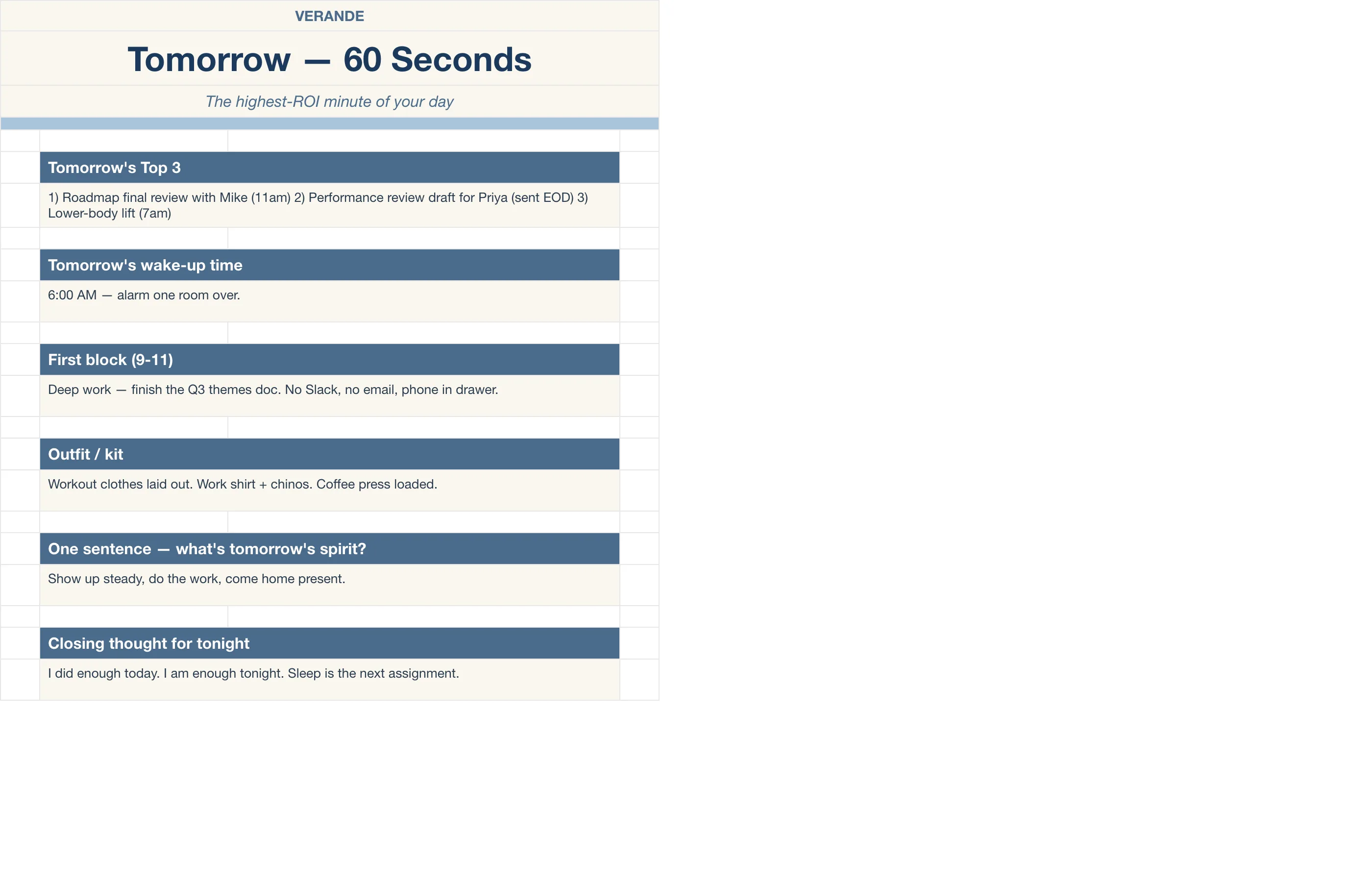 Daily Planner — Tomorrow Prep