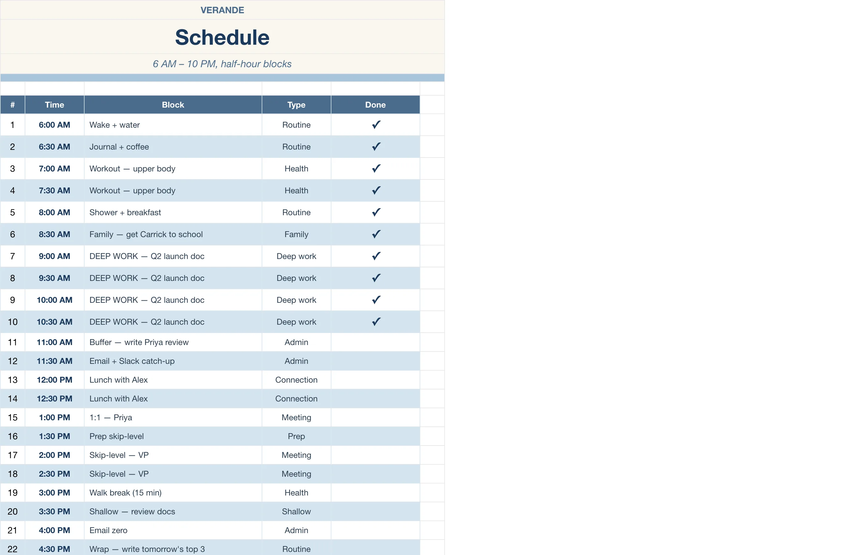 Daily Planner — Schedule
