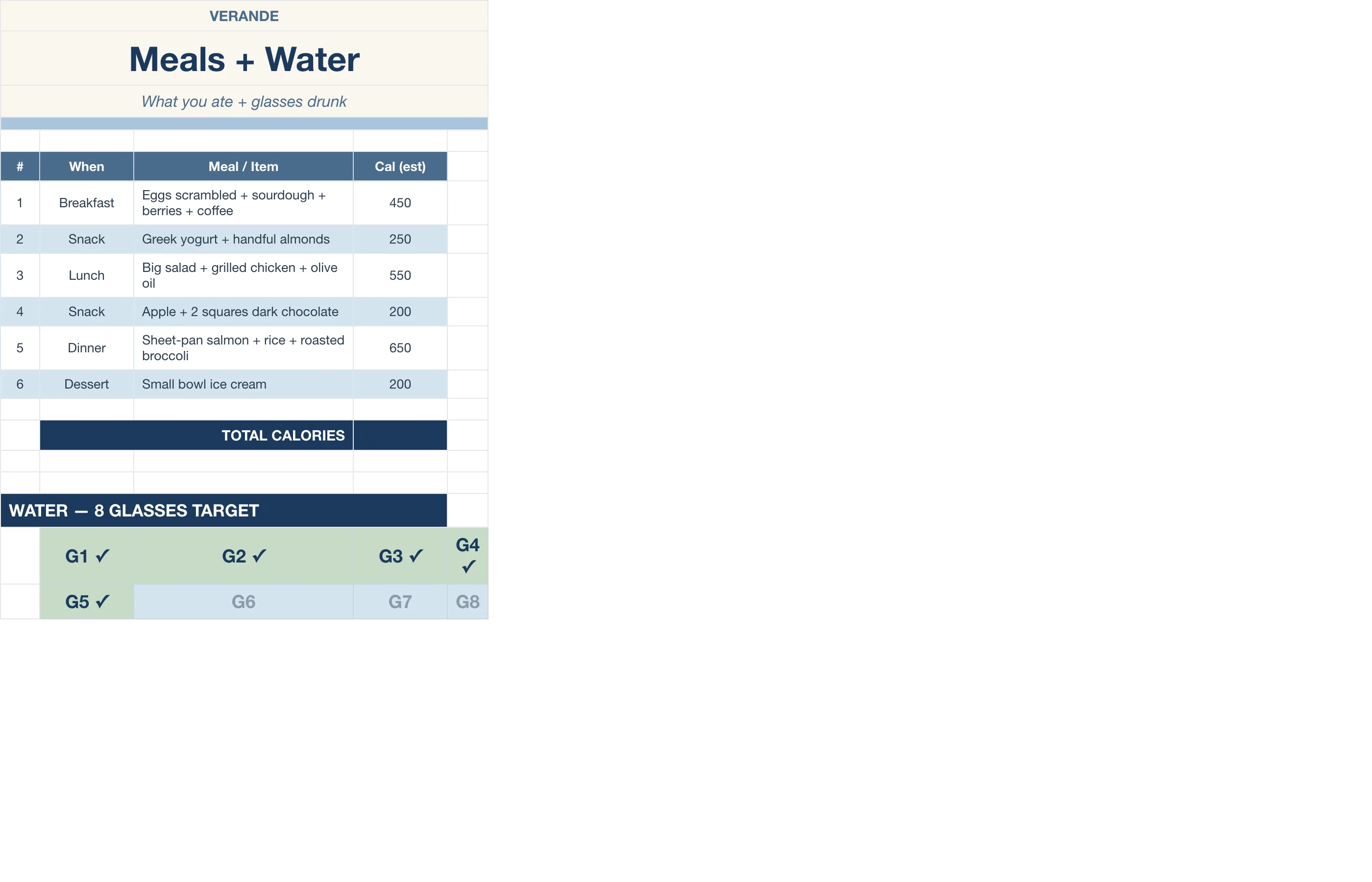 Daily Planner — Meals & Water