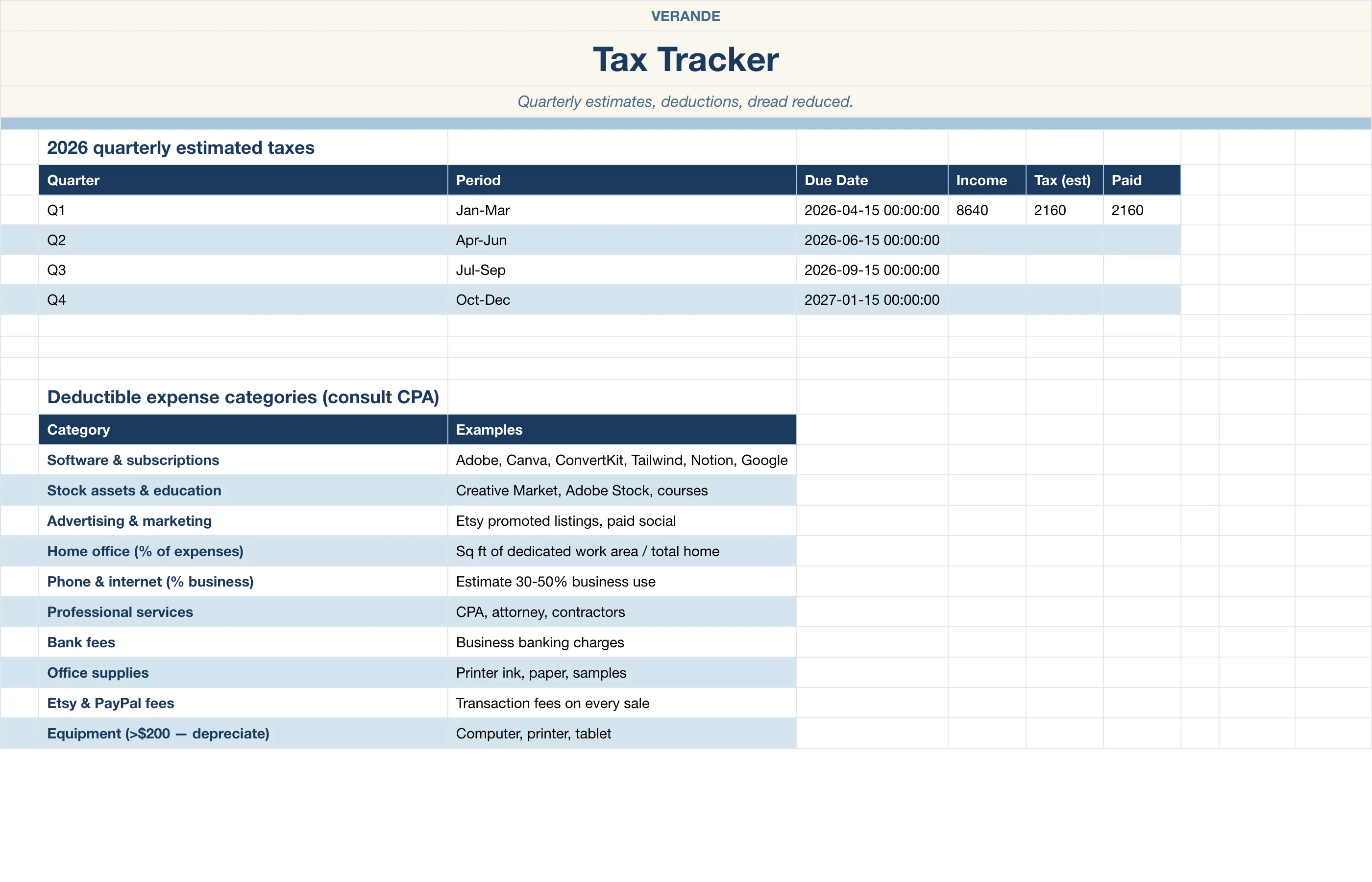 Etsy Seller — Tax Tracker