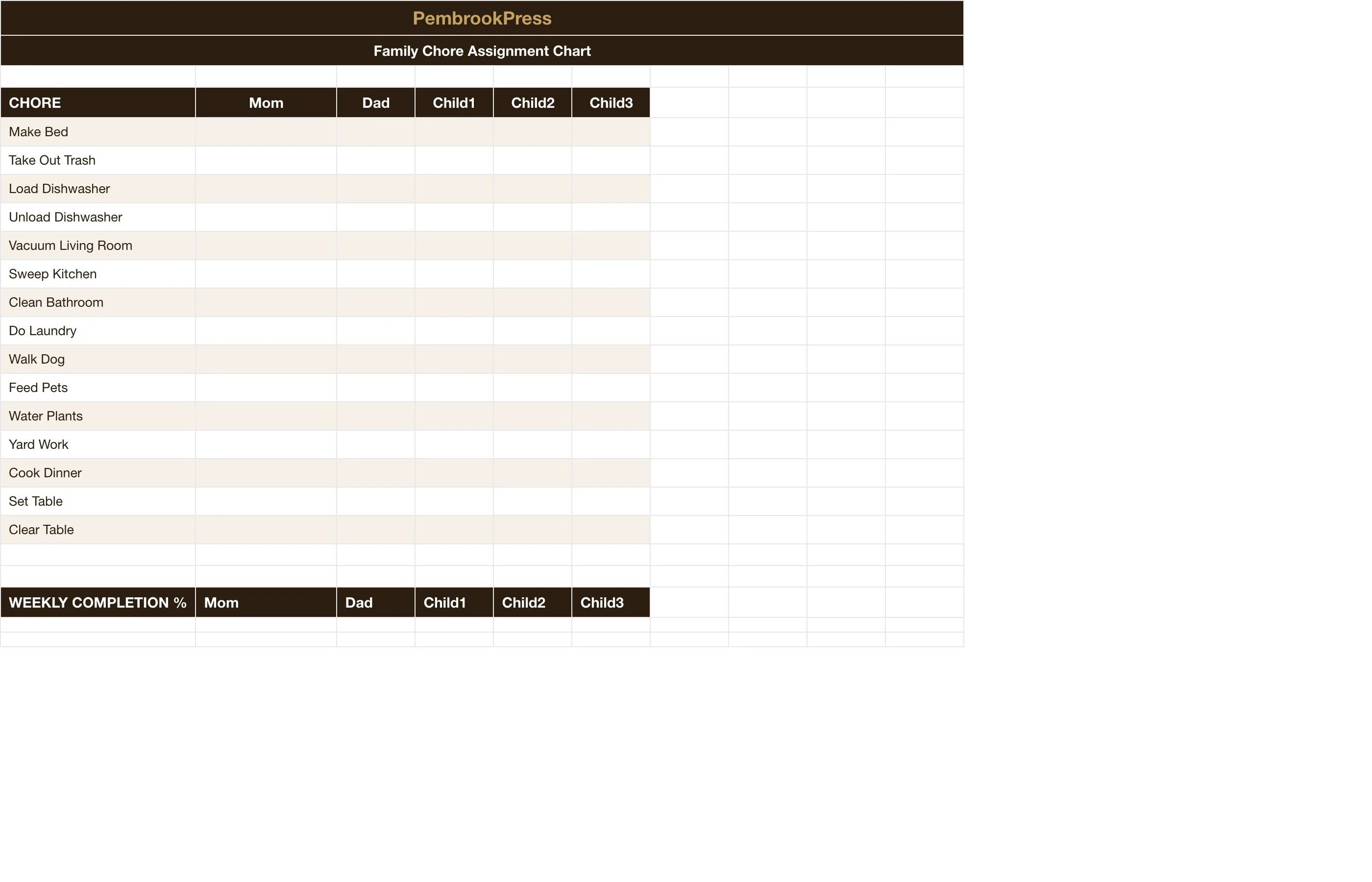 Home Cleaning Schedule Chore Chart — Family Chore Chart