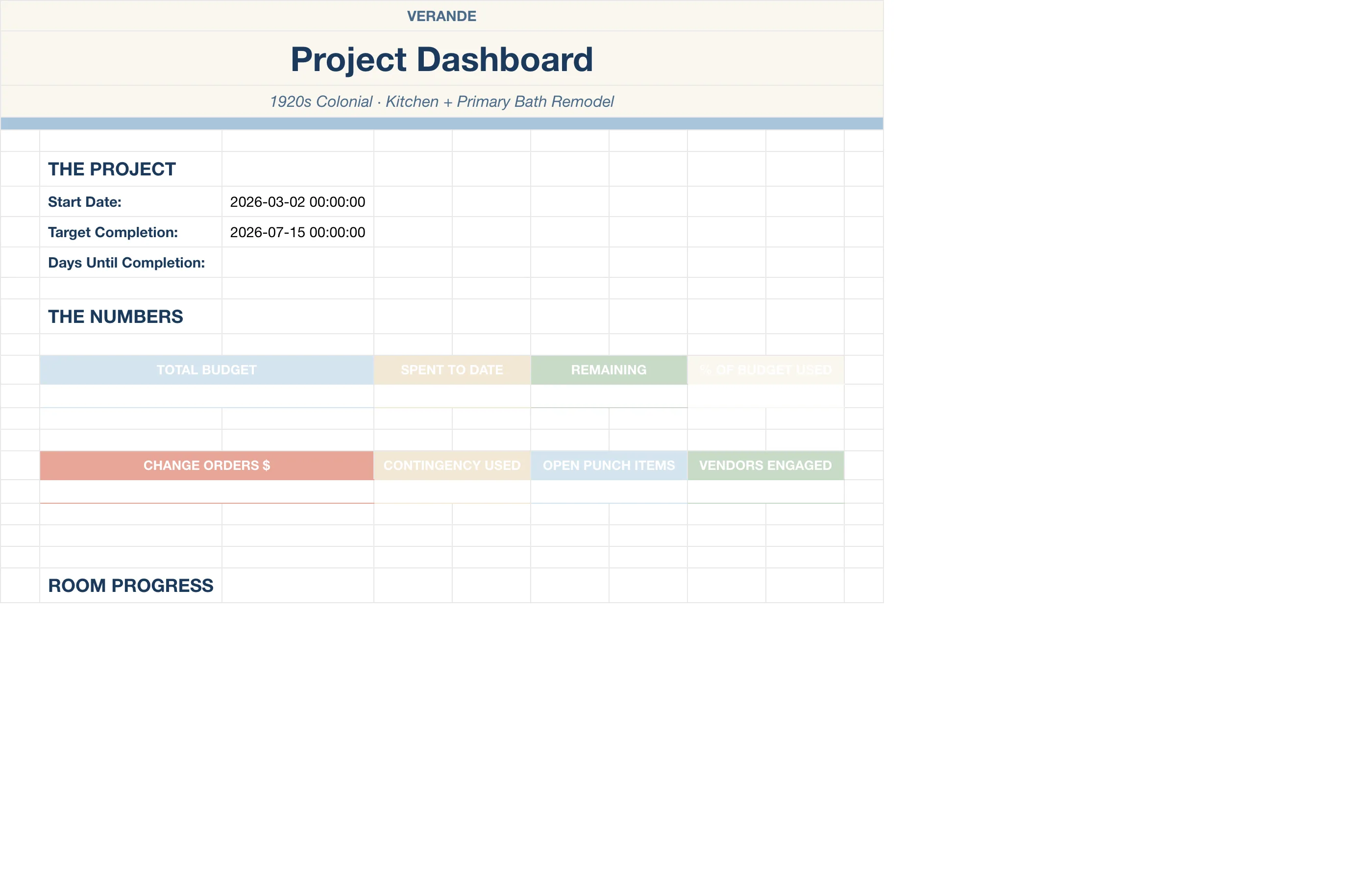 Home Renovation Tracker — Project Dashboard