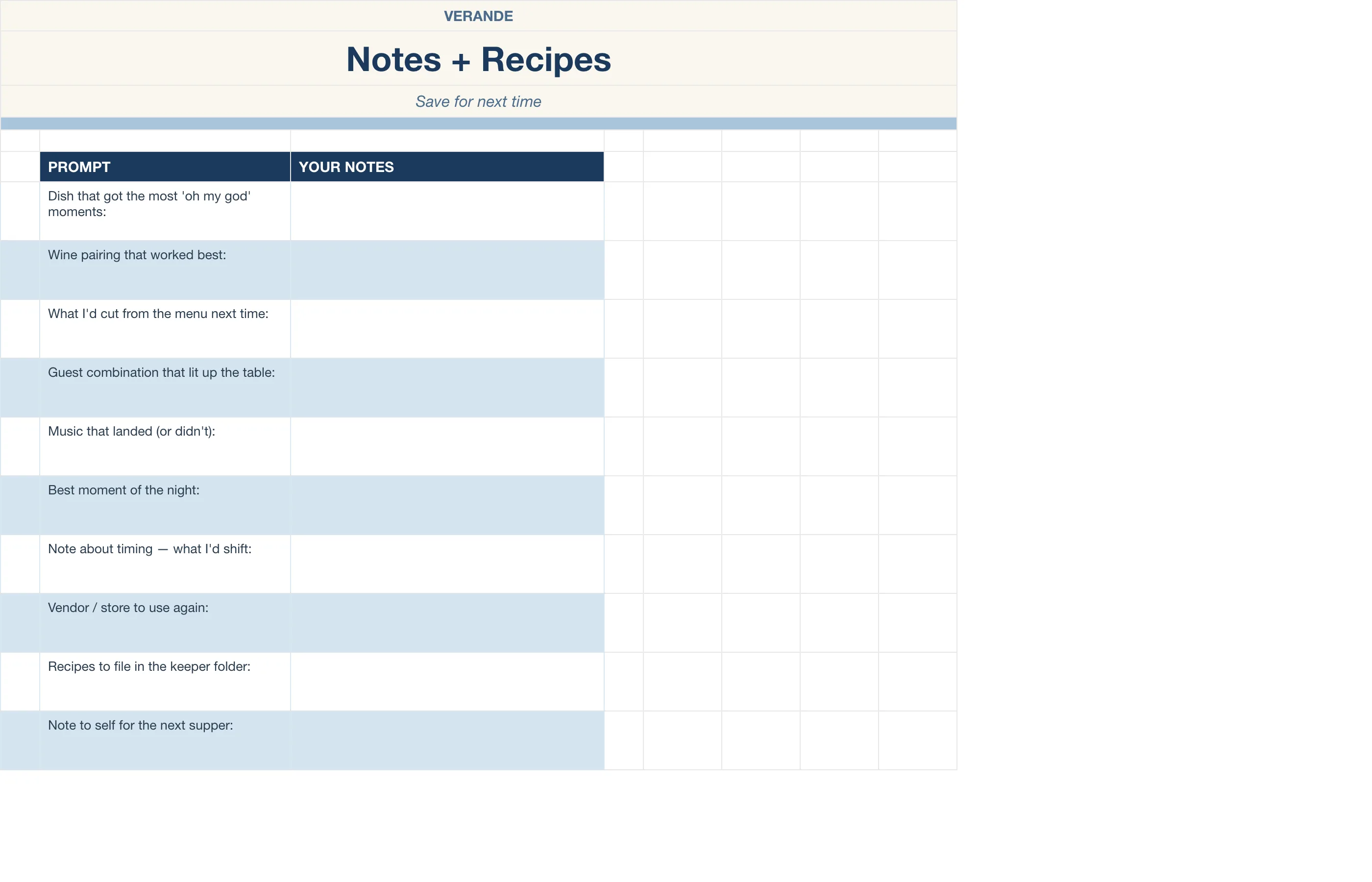 Hostess Dinner Party Planner — Notes & Recipes