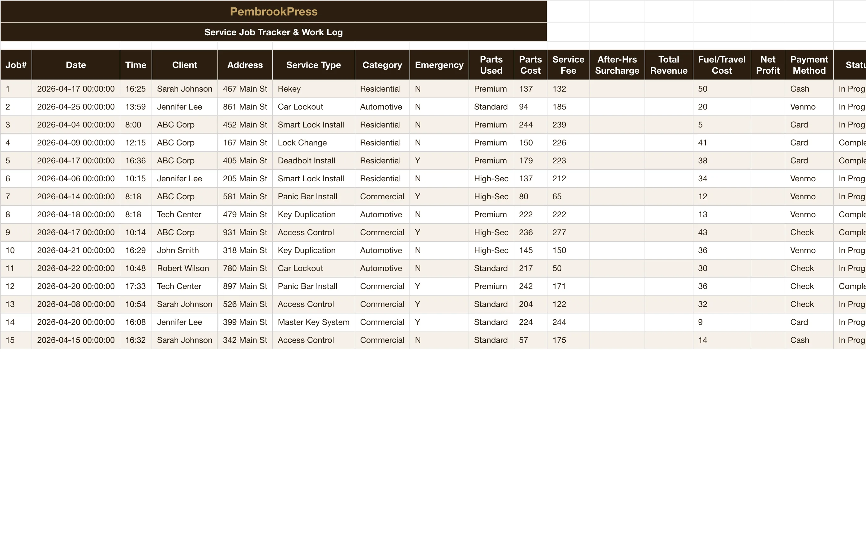 Locksmith Business — Job Tracker