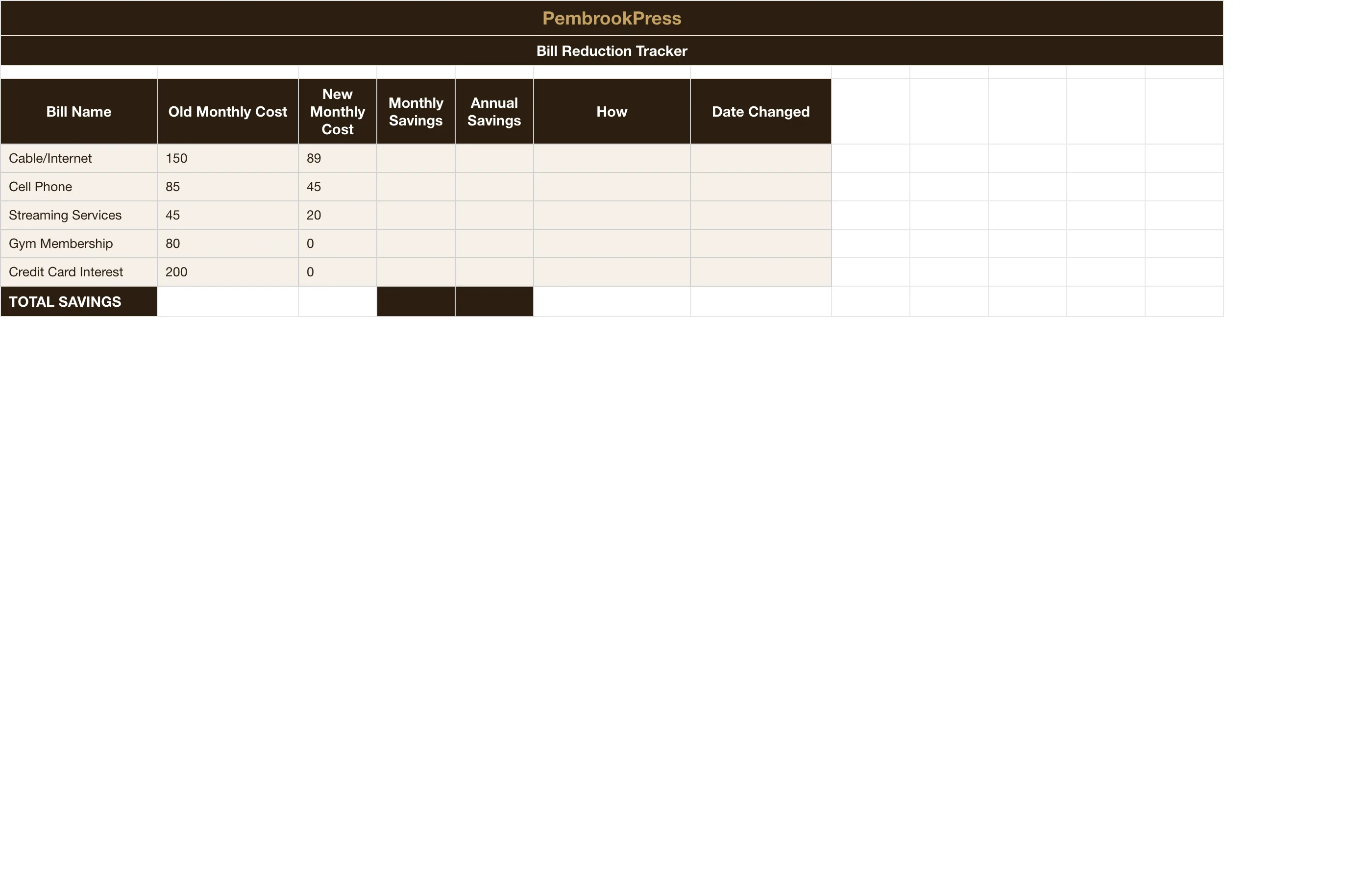 Monthly Bill Organizer Payment Tracker — Bill Reduction Tracker