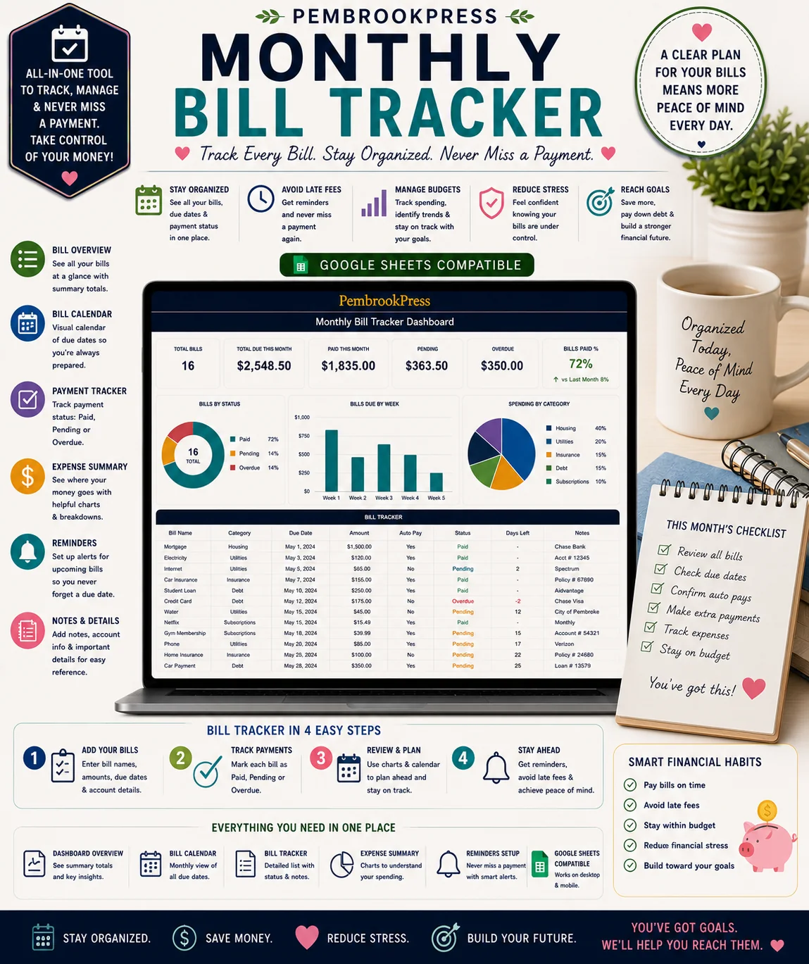 Monthly Bill Organizer Payment Tracker