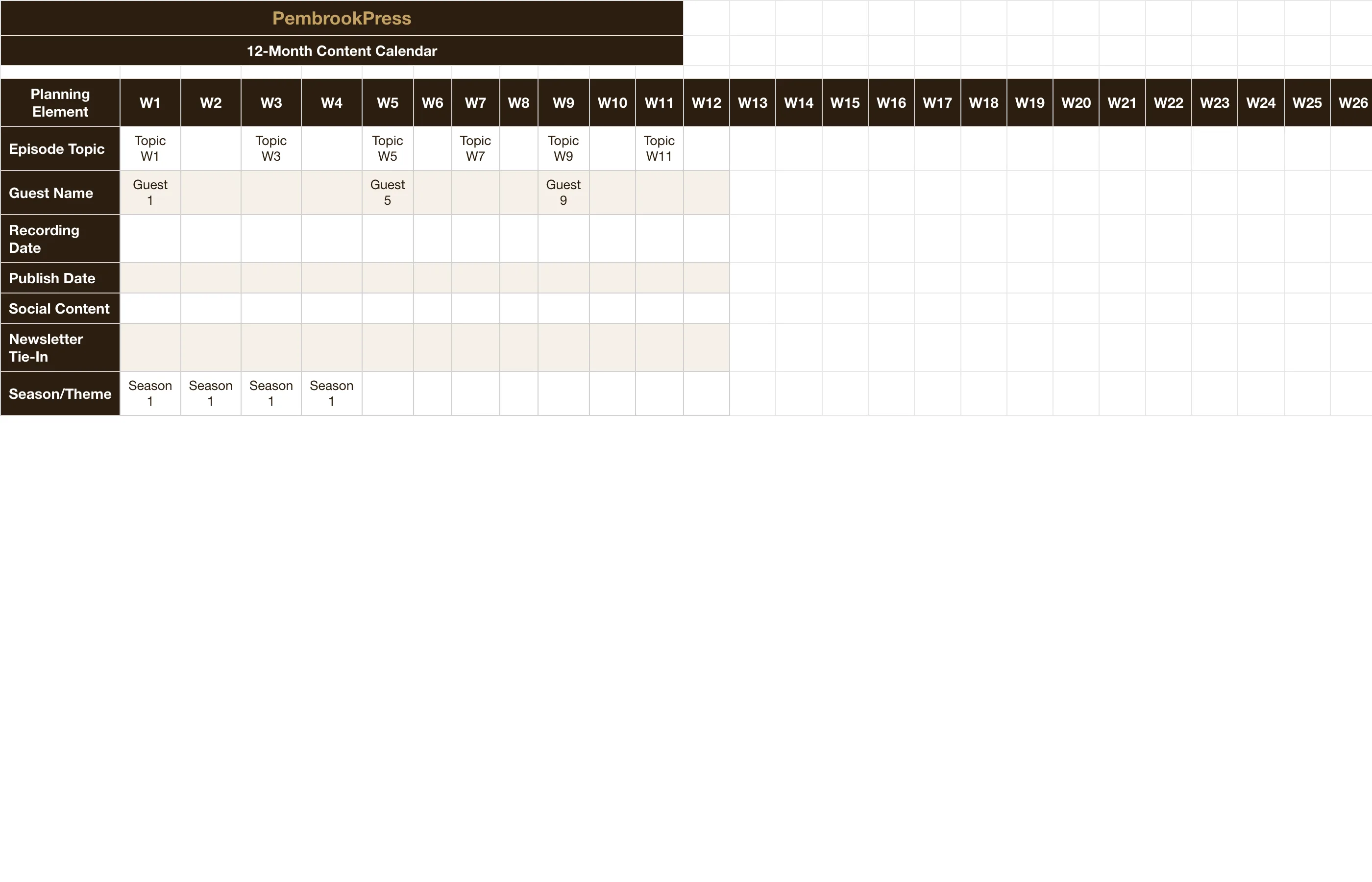 Podcast Launch Revenue Toolkit — Content Calendar