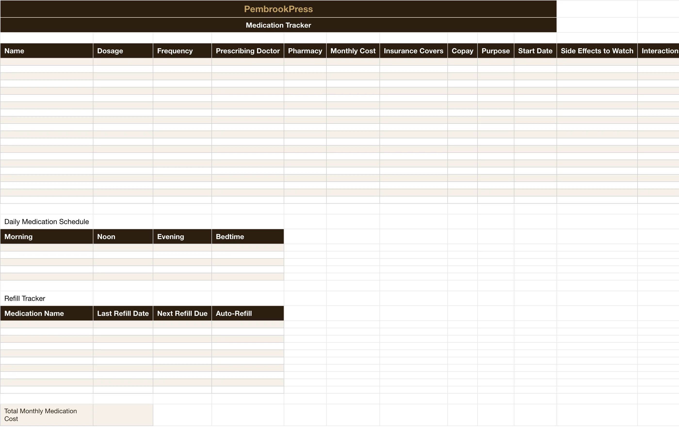 Senior Care Aging Parent Planner — Medication Tracker