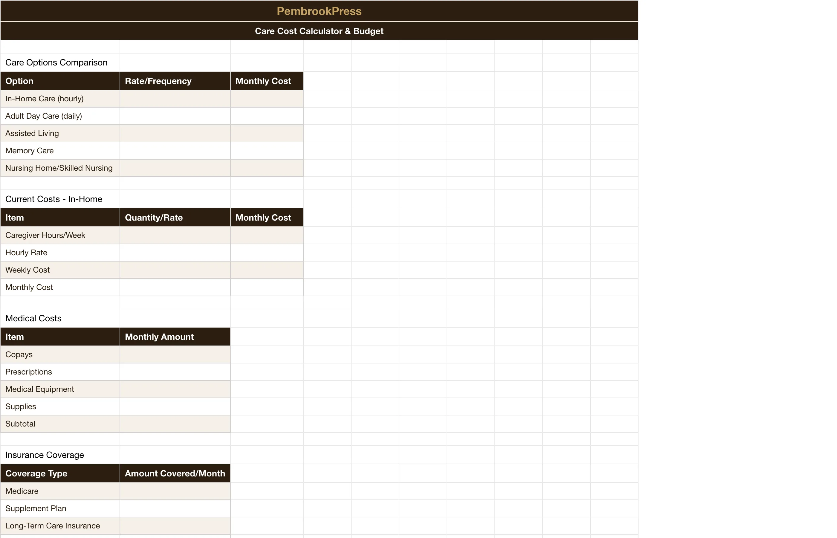 Senior Care Aging Parent Planner — Care Cost Calculator