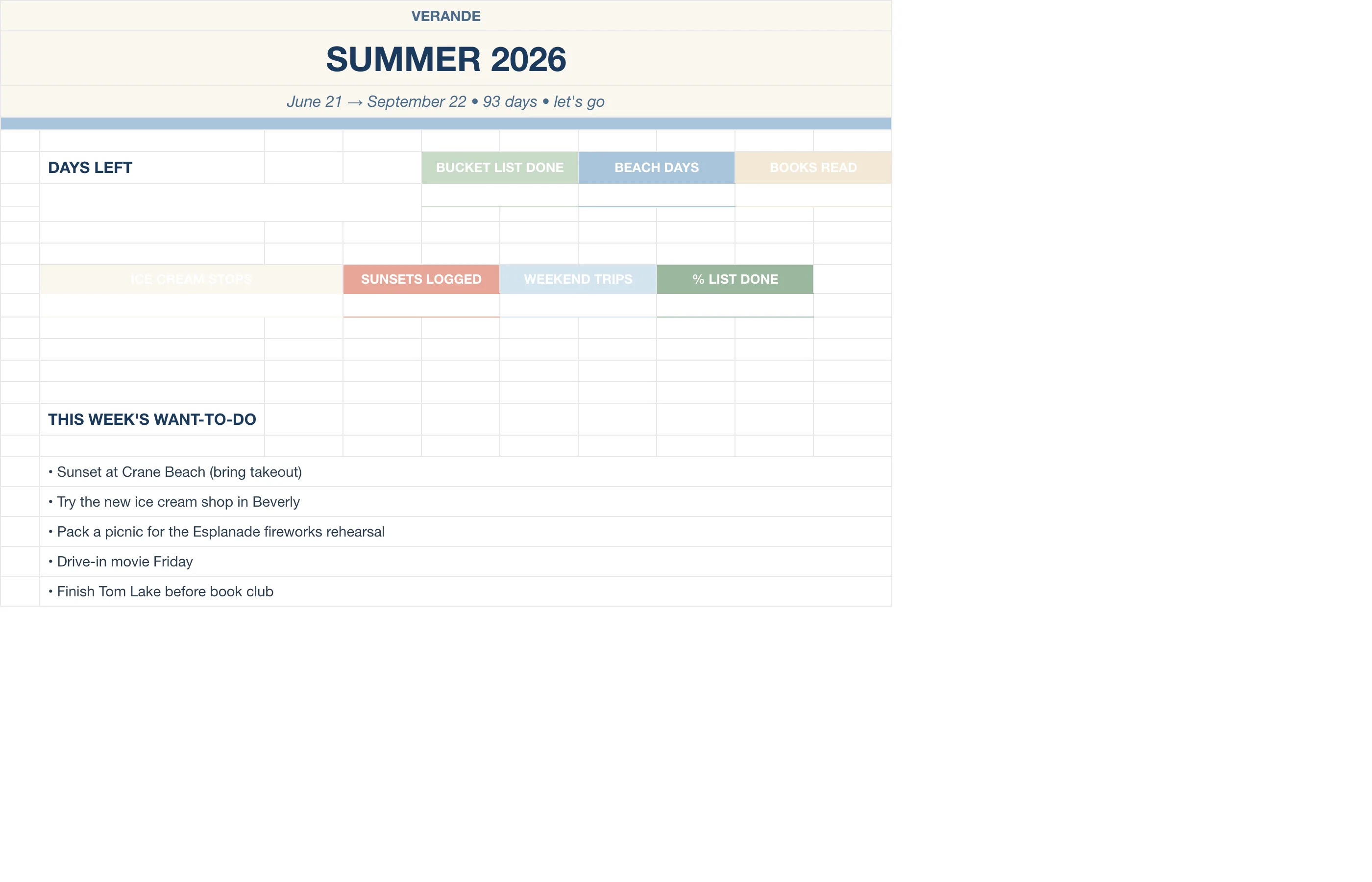 Summer Bucket List Memory Book — Summer Dashboard