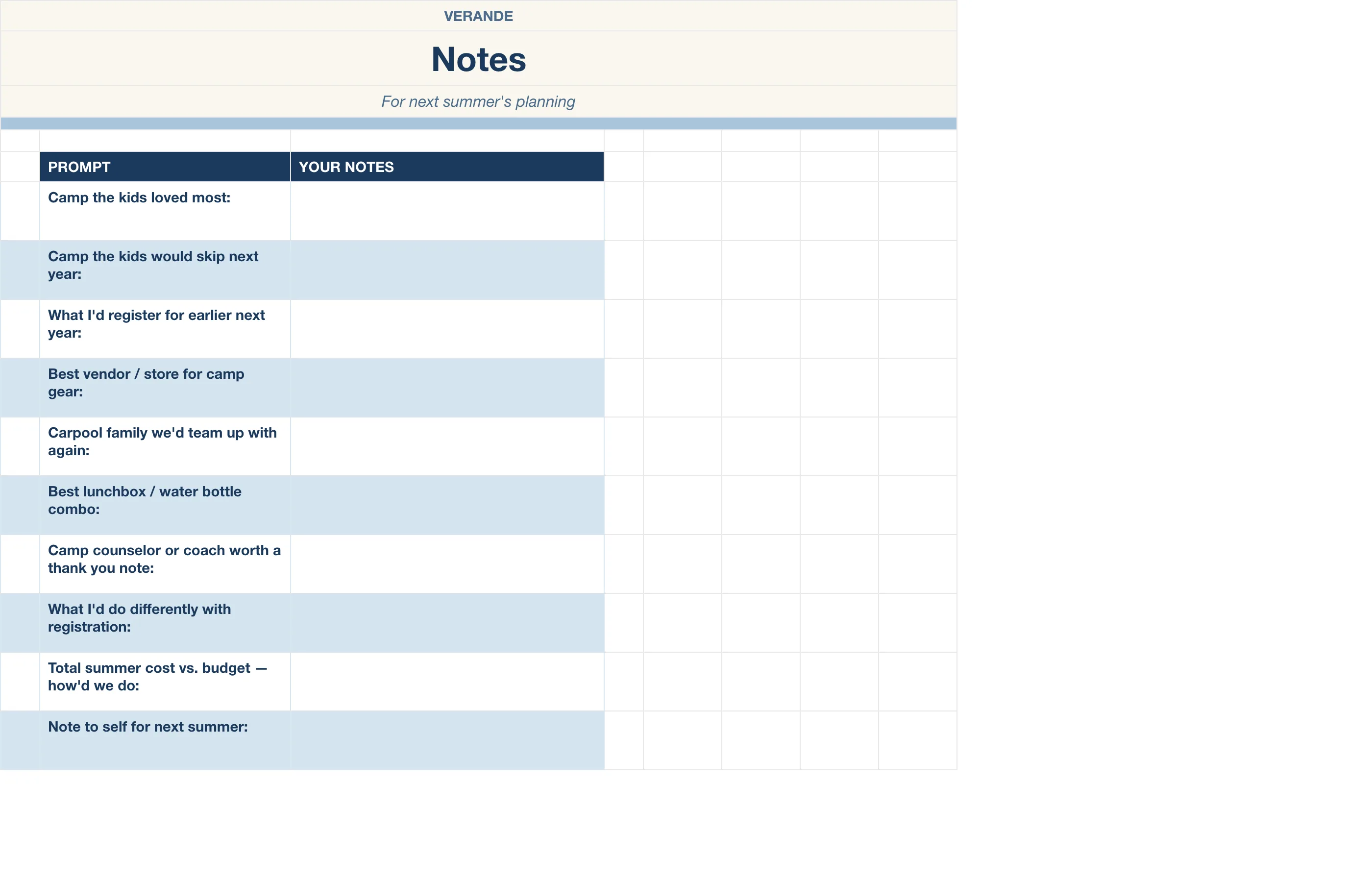 Summer Camp Planner — Notes