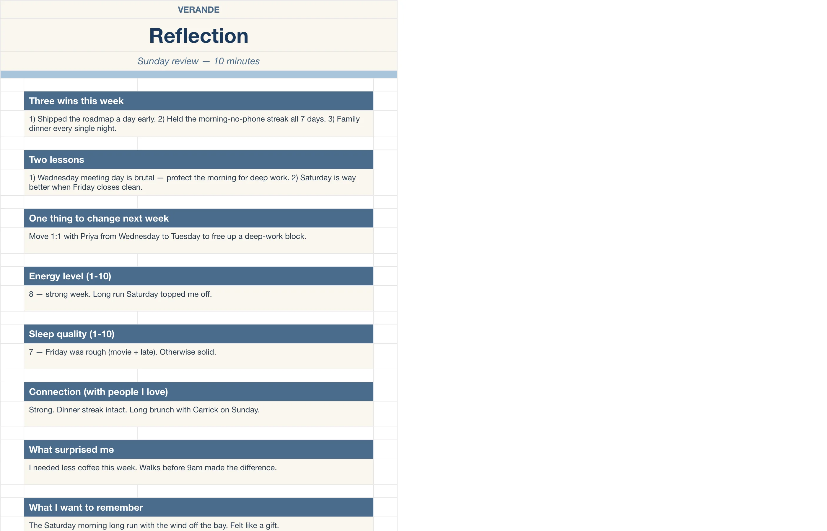 Weekly Planner — Reflection