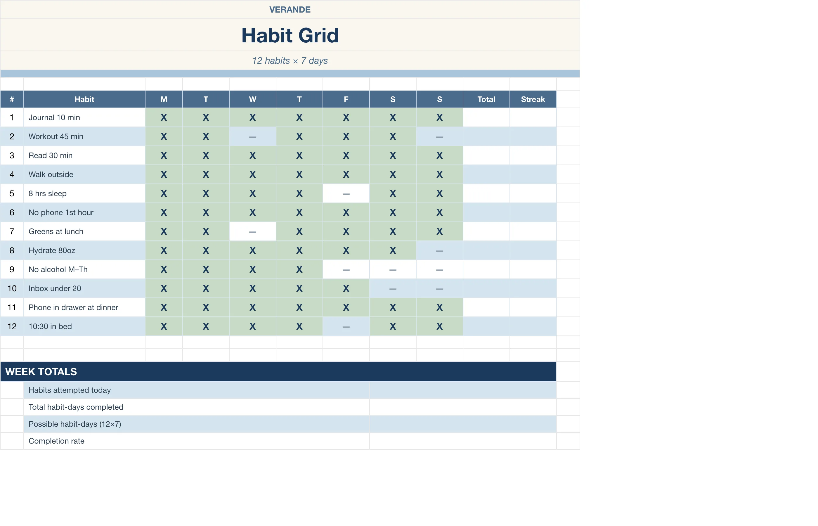 Weekly Planner — Habit Grid
