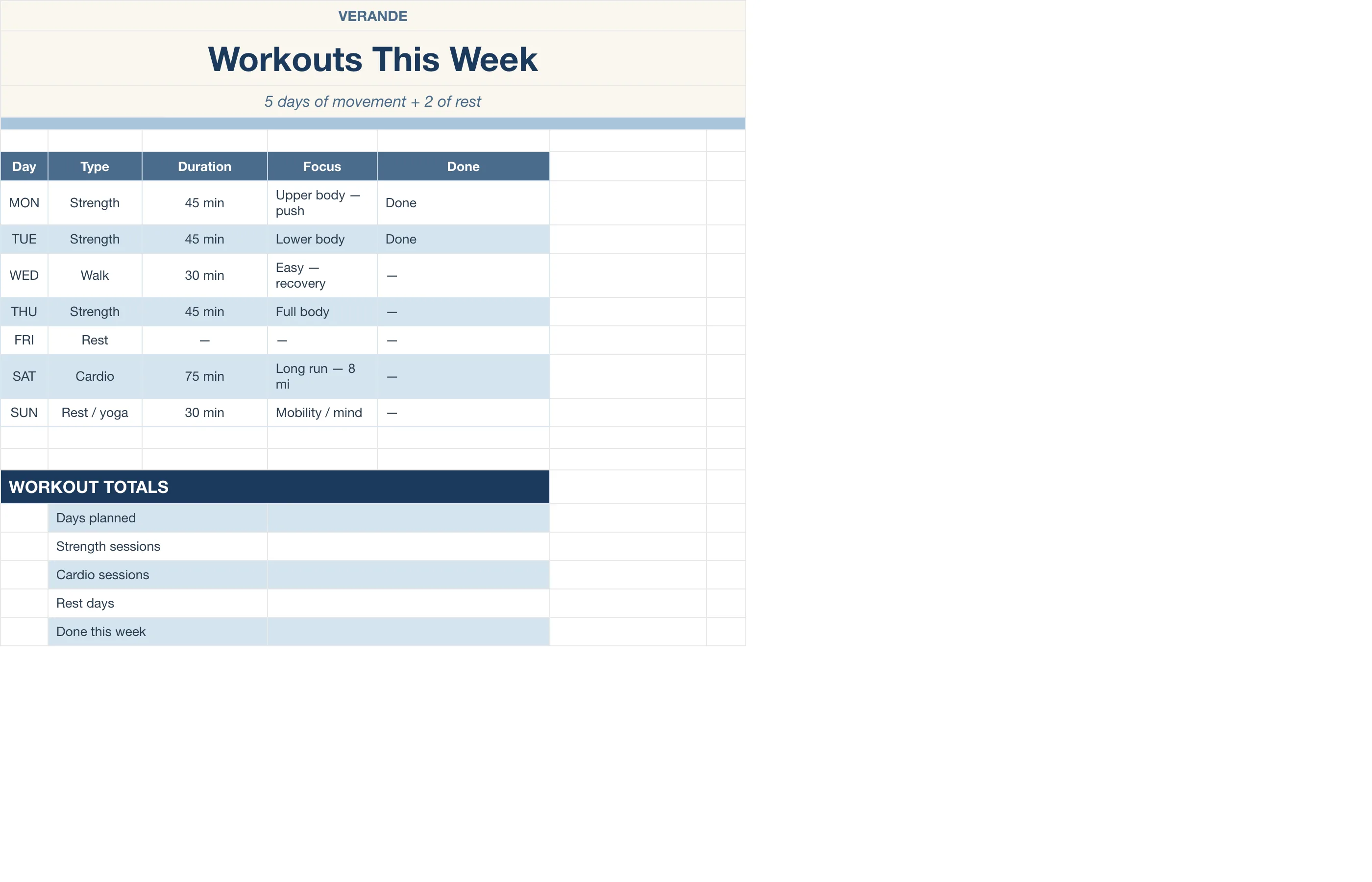 Weekly Planner — Workouts This Week