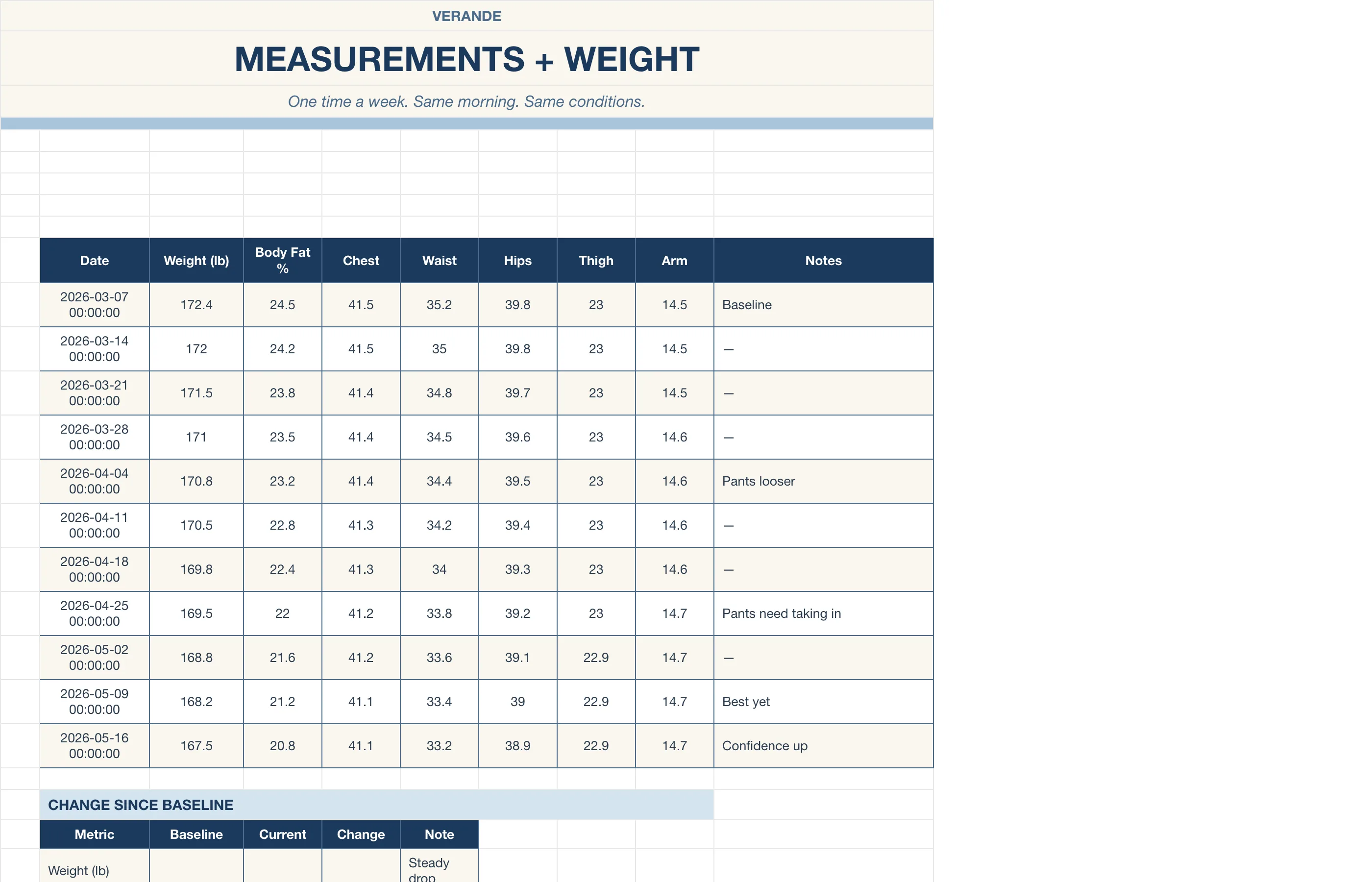 Workout Fitness Tracker — Measurements & Weight